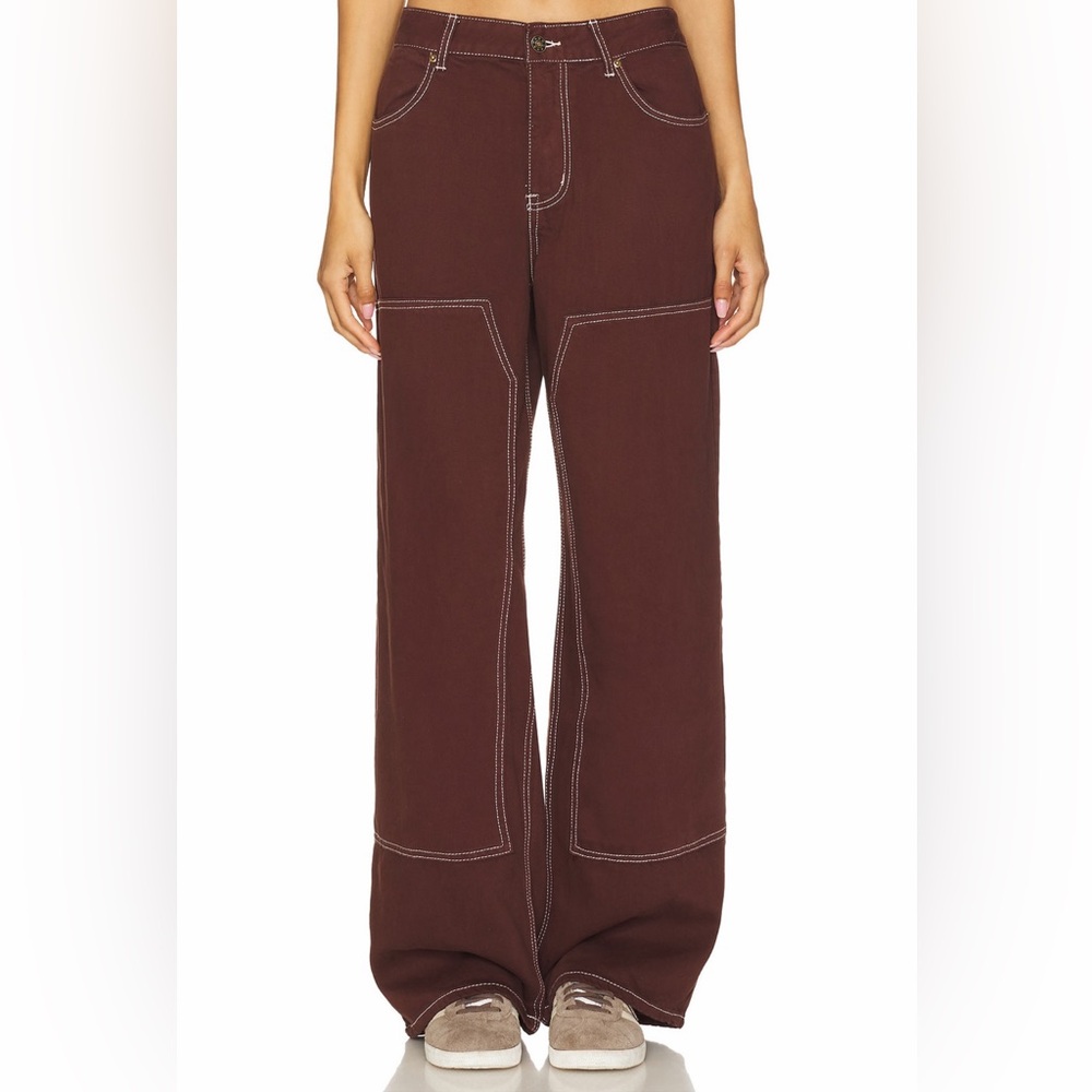 Lioness Women's Straight Leg Jeans in Deep Brown with Contrast Stitching